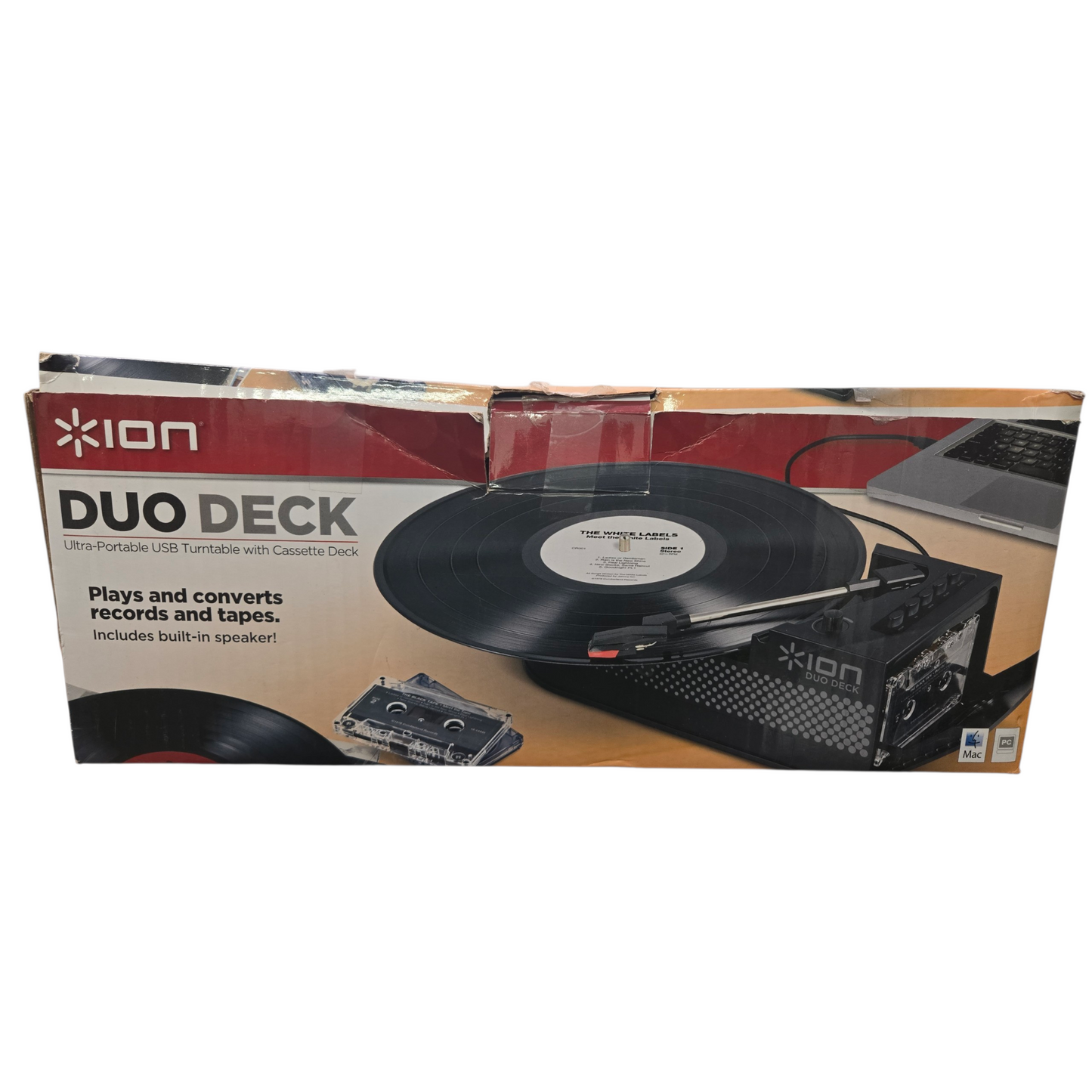 ION DUO DEK*Ultra-Portable USB Turntable with Cassette NEW OPEN BOX (P24033602)